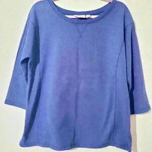 DENIM & CO size M Essentials 3/4 Sleeve Scoopneck French Terry Top Blue